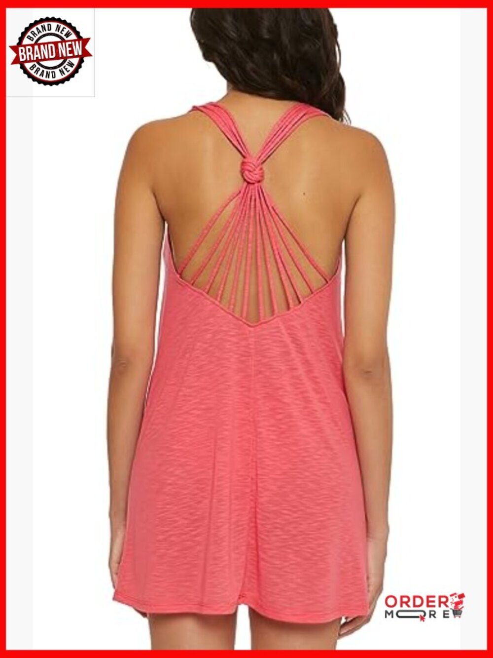 Womens Breezy Basics Dress Plunge Neck Spaghetti Straps Beach Cover Up - Picture 2 of 5